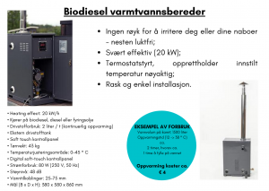 Biodiesel varmtvannsbereder for badestamp med ekstern varmeovn