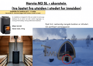 Harvia M3 SL + skorstein (tre lastet fra utsiden i stedet for innsiden) for utendørs badstue