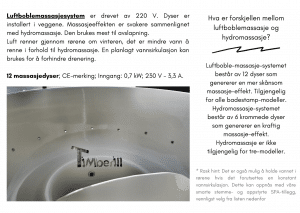 Luftboble massasjesystem for badestamp av tre