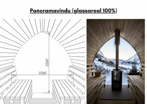 Panoramavindu (glassareal 100%) for utendørs badstue