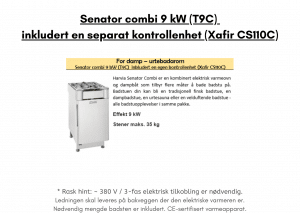 Senator combi 9 kW (T9C) inkludert en separat kontrollenhet (Xafir CS110C) for utendørs badstue