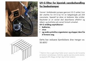 Vannfilter + UV filter for kjemisk vannbehandling for badestamp av tre