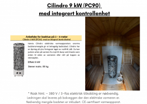Cilindro 9 kW (PC90) med integrert kontrollenhet til tunsa badstuen