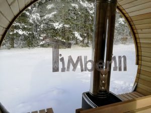 Utendørs barrel badstue med omkledningsrom og full panoramavindu (21)
