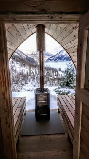 Utendørs trebastu for hage igloo design med fullt panoramavindue (12)