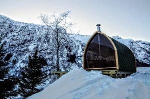 Utendørs trebastu for hage igloo design med fullt panoramavindue (7)