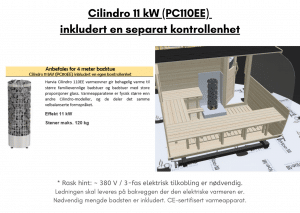 Cilindro 11 kW (PC110EE) inkludert en separat kontrollenhet for rektangulær badstue