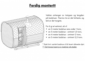 Ferdig montertt (losse maskiner nødvendig på stede) for rektangulær badstue