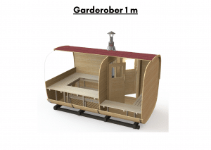 Garderober 1 m (inkludert i total sauna`s lengde) for rektangulær badstue