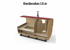Garderober 1.5 m (inkludert i total sauna`s lengde) for rektangulær badstue