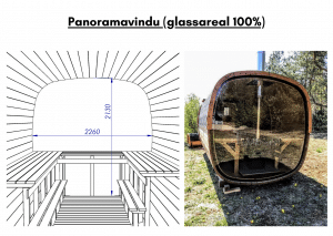 Panoramavindu (glassareal 100%) for rektangulær badstue