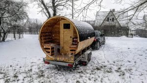 Utendørs fat sauna med trailer garderoben og vedovn (6)