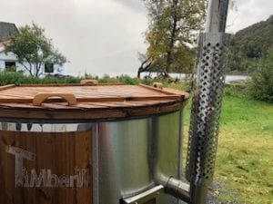 Badestamp i glassfiber med integrert ovn termo tre Wellness Royal, Merete, Nesbru, Norge