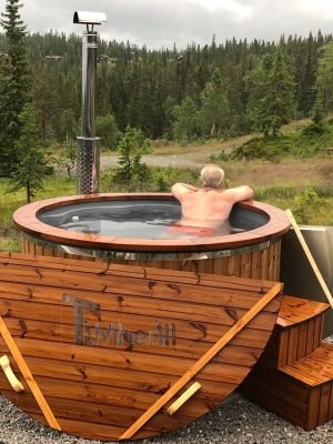 Badestamp i glassfiber med integrert ovn termo tre, sibirsk eik Wellness Royal, Bjørn, Sundtjønn Veggli, Norge (3)