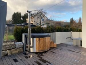 Integrert vedfyrt ovn for badestamp – 30 kW i 316 rustfritt stål